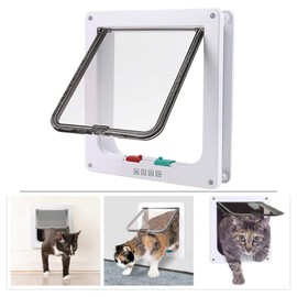 Large Cat Door 23.5 * 25 * 5.5cm,4 Way Locking Cat Flap Door,Silent Dog Door Pet Flap Easy to Install,Suitable for Cats Kitties and Kittens