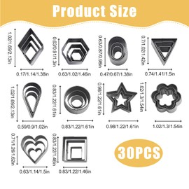 Lotnery Mini Cookie Cutters Set - 30 Stainless Steel Tiny Polymer Clay Cutters, Pastry Dough, Fruit & Crafts | Star, Hexagon, Heart, Oval Raindrop Geometric Shapes | Food Pastry Cutter