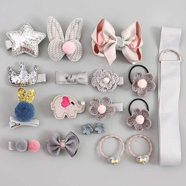 18 Pieces Girls Hair Clip Set, Hair Rope Barrette Toddler Hairpin Set, Elastic Hair Tie Gift Set, Hairpin Bow Tie Barrette Headdress (Silver)