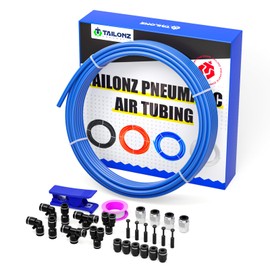 TAILONZ PNEUMATIC Blue 1/4 Inch OD 10 Meter 32.8ft PU Polyurethane Air Tubing Kit Pipe Hose Air Line Tubing Air Hose Fittings Push to Connect Fittings(27PCS)