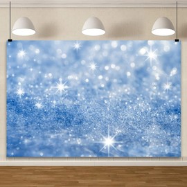 YongFoto Silver Blue Glitter Backdrop 8x6.5ft Silver Light Spots Blue Sequin Bokeh Photography Background Birthday Bridal Shower Wedding Photography Background Party Banner Portraits Photoshoot Props