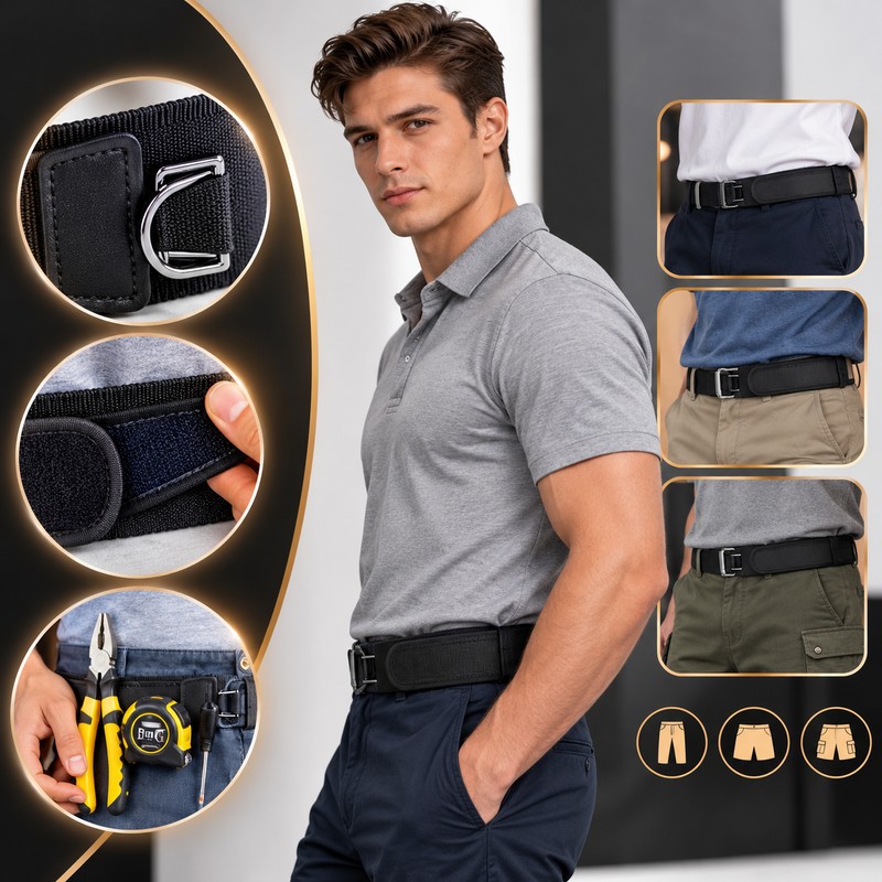 Adjustable Buckleless Belt for Men's Pants – Elastic Hook Waist