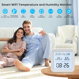 Panamalar Smart WiFi Thermometer Hygrometer with LCD Backlight, Digital Temperature Humidity Sensor Monitor Meter support App Control/Alexa/Send Alerts/Intelligent Linkage for Room Baby Indoor Garage