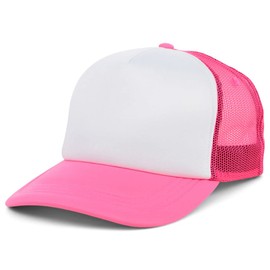 Lids Blank Basic Foam Trucker Adjustable Snapback Hat, White/Neon Pink, One Size