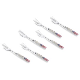 MGeezz Stainless Steel Floral Design Forks Set For Dining Table Ceramic Handle Forks (Floral Big Forks, Set of 6)