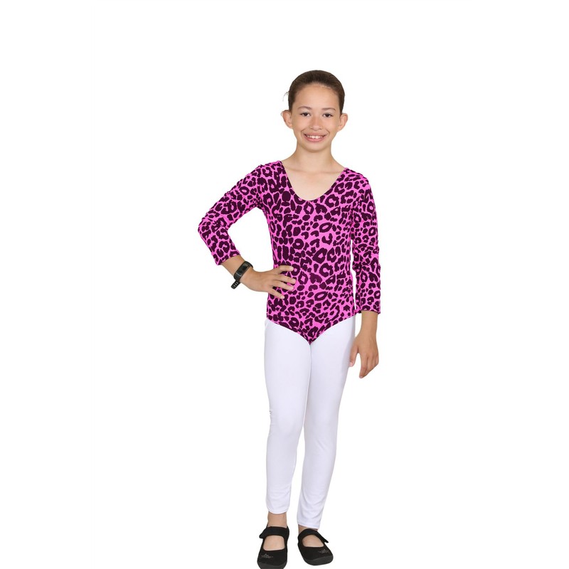 Hamishkane Kids Girls Long Sleeves Round Neck Leopard Print Gymnastics