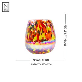 NOVICA Handblown Stemless Wine Glasses Multicolor Mexico Tableware Drinkware Cocktail Recycled [ 13 Oz. 3.9in H x 3.5in Diam.] 'Intense Gallantry'(Set of 6)