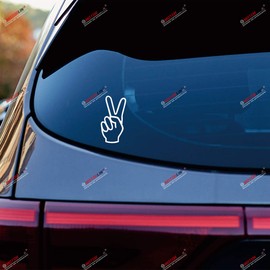 3 Pack White, 3 Inches, 4 Inches, 6 Inches - Peace Sign Hand Gesture Decal Vinyl Sticker - For Car Boat Laptop No Background Die-cut C07121