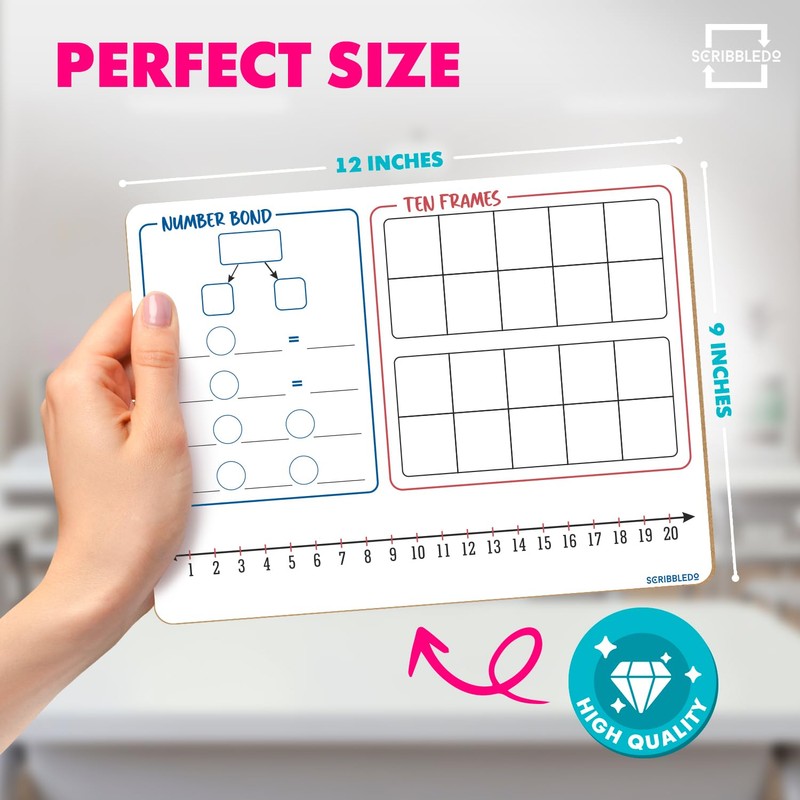 SCRIBBLEDO Number Bond, Ten Frame & Number Line 9x12 Double-Sided