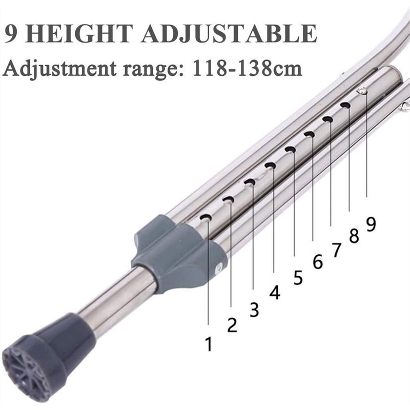 Tall Adult Walking Crutch (Pair), Lightweight Stainless Steel Lower crutched