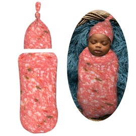 Muishi Salami Smoked Sausage Slices Funny Food Newborn Swaddle Blankets Hat Sets Soft Baby Receiving Blanket Swaddle Sack for Baby Shower Infant Boy Girl Gift