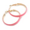 Wide Pink Enamel Hoop Earrings In Gold Tone/Medium Size/40mm D