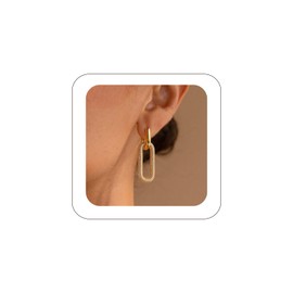 Hanfluenve Gold Earrings for Women Fashionable Paperclip Link Statement Earrings Retro Earrings Hypoallergenic Gold Plated Earrings, Zinc, zinc alloy