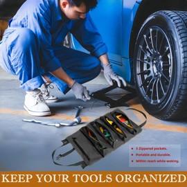 Suaetiai Roll Up Tool Bag, Canvas WrenchTool Roll Up Pouch, Multi-Purpose Tool Roll Organizer, Small Tool Bags with 5 Zippered Pockets, Tools Carrier for Mechanic/Electrician/Motorcycle/Truck (Black)