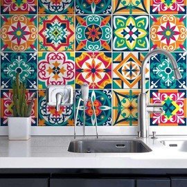 RE-COVERTILES - Tile Stickers Bathroom and Kitchen 12 Pieces 15 x 15 cm - PS00187 PVC Wall Decoration Waterproof Tiles Mosaic Style Azulejos Cement Tiles