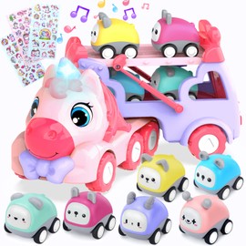 seveclotree Children's Toy Car for Girls, Toy from 2 Years, 7-in-1 Transporter Truck Toy for Children with Light and Music, Gift for Girls Boys 3 4 5 6 Years