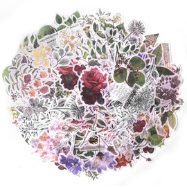 RISYPISY 240 Pieces Vintage Washi Stickers, Flower Decoration Stickers, Glitter Paper Stickers for DIY, Planner, Scrapbooking, Naptop, Calendar