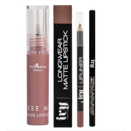 Kit de Labios Nude con Labial Lquido Italia Deluxe, Labial Ivy de Larga Duracion, 2 Lapiz Delineadores de Labios Ivy (05 NAKED)                       