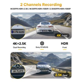 GKU 4K+2.5K Dash Cam Front and Rear, 5Ghz Wi-Fi & GPS, HDR, Dual Car Camera with 1.47” IPS Screen, Dashcam with 64GB SD Card, Starlight Night Vision, 24H Parking Mode, G-Sensor,Max 512GB