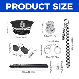 KBIBCK 6pcs Police Costume Accessories, Police Accessories Set, Hat, Sunglasses, Badges, Handcuffs, Baton and Tie,Helloween Carnival Pretend Play
