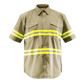 Premium High Visibility Hi Vis Reflective Safety Work Shirts - Short Sleeve (X-Large, Khaki)