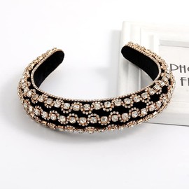 JORCEDI Full Rhinestone Hairband Padded Women Headbands Crystal Crown Hair Accessories For Women Girl Wedding Birthday Evening Party (Gold)