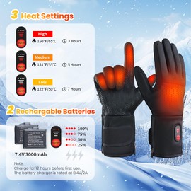 WOOMER Heated Gloves, 7.4V 3000 mAh Heated Gloves for Men Women Rechargeable, 2-in-1 Two Pairs of Gloves, Upgrade Touchscreen Waterproof Electric Heated Gloves for Cycling Skiing Hiking Hunting