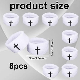 8pcs Cross Bicep Bands, Elastic Christian Sweat Arm Bands Faith Cross Drip Bicep Wristband for Men Women Sports Activities Football Basketball Keep Hand Dry (White)