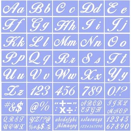 40 Pcs Painting Stencil Template Kit - Alphabet, Digital, Punctuation and Decorative Design, 2 Size Uppercase & Lowercase Letters and Numbers (21 x 15cm)