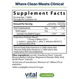 Hyperbiotics Vital Nutrients Pro Kids Probiotic ENT | Toddler Probiotics for Kids Ear, Nose and Throat | Targeted Immune and Digestive Health | Strawberry-Vanilla 45 Sugar-Free Chewable Tablets