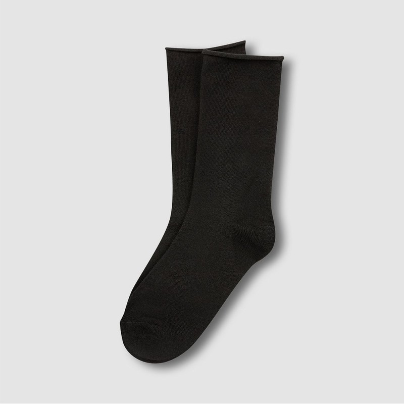 JAJU [JAJU] Women's Modal Rolled Top Long Socks 3-Pack_Black