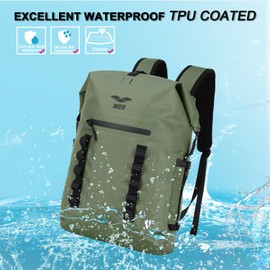 MIER Dry Bag Waterproof Backpack 30L Dry Sack Heavy Duty Roll-Top Closure for Kayaking, Beach, Boating, Swimming, Surfing, Green