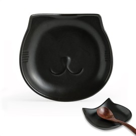 Miamolo Spoon Rest for Stove Top, 5.12 Inches Ceramic Spoon Holder for Kitchen Counter, Cat Cooking Utensil Rest for Spatula Spoons Ladles, Farmhouse Kitchen Decor, Black