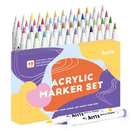 Arrtx Acrylic Paint Pen 48 Colors Acrylic Marker for Rock Painting Flexible Brush Tip Paint Marker Art Supplies Fabric Marker Paint Pen Art Marker Waterproof Paint DIY Craft Making