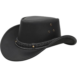 BRANDSLOCK Cowboy Hat for Women Men Handmade Wide Brim Aussie Style Western Bush Cowboy Hats (Large, Black)