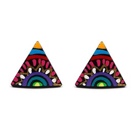 Hand painted radius sun and sky coconut shell triangle stud earrings with plastic posts
