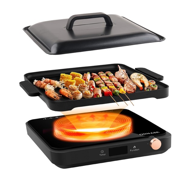 ONNASE Induction Cooktop with Removable Grill Plate, 1200W 12 Power