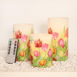 MELTONE Tulip Flameless Candles Flickering Real Wax LED Candles with Remote - Home Party Wedding Room Holiday Decor - Set of 3