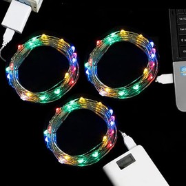 Soseelnee USB Fairy String Lights, 2m/6.56ft 20 LEDs USB Plug and Play Indoor DIY Decor Lamp for Parties Christmas Tree-Silver Wire Light 3 Pack (Multicolor)