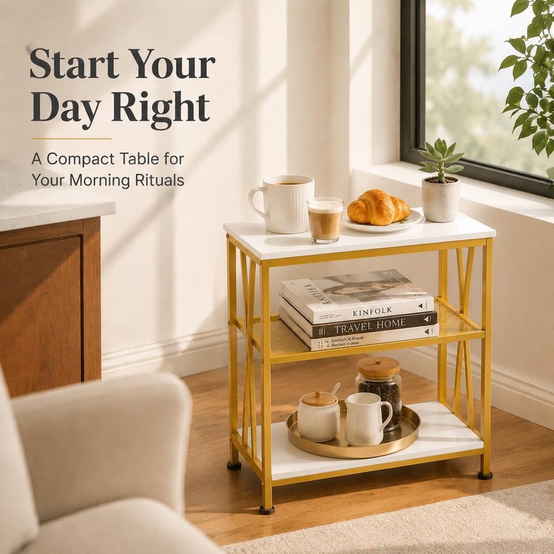 GIOPACO Narrow Side Table, End Table with 3 Tier Storage