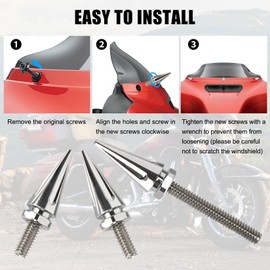 Motorcycle Windshield Bolts, PSLER Windscreen Screws Fairing Bolts Windshield Screws for Touring Street Glide Street Glide Special Electra Glide Ultra Freewheeler Tri Glide 2014+ (Chrome)