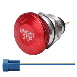 STARELO 22MM Metal Emergency Stop Mushroom Latching Push Button Switch 7/8" Mounting Hole 1NO 1NC with Stop Sign.
