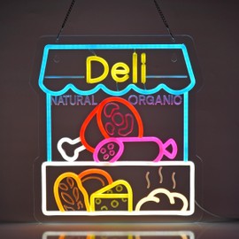 CNBEYOUNG Deli Neon Sign, Neon Lights Hanging Wall Art Decoration for Groceries Restaurant American Diner Food Truck Celebration Home Decor, USB Powered Ultra Bright Dimmable,13.78×12.64inches