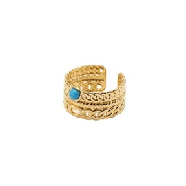 Turquoise Ring, Vintage Sun Ring for Women, Adjustable Gold Turquoise Ring for Western Jewlery, Boho Turquoise Jewelry for Men (Chain)