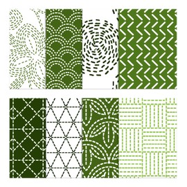 Soimoi 8 Pc Fat Quarter Bundle Japanese Sashiko Print 18"x 22" DIY Patchwork- 100% Cotton Pre-Cut Quilting Fabric White & Green