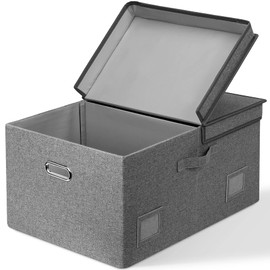 Graciadeco 75 Quarts Extra Large Decorative Storage Bins with Lids, 1 Pack Gray Collapsible Storage Bins with Lids, Stackable Storage Bins Decorative Box Storage With Lid Extra Large