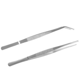 25 cm Curved Tweezers Blunt - Stainless Steel Professional Non-Slip Long Straight Pack of 2 Angled for Water Pets Coral Crafts Plant Shoots Repair