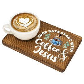 Funny Coffee Lover Gifts for Men Women Funny Christian Decor Breakfast Lunch Time Coffee Serving Board Wood Coffee Treat Board Holder Tray for Home Farmhouse Office Dining Room