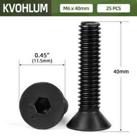 25 tornillos de cabeza plana M6 x 40 mm, tornillos Allen avellanados de acero al carbono de grado 10.9, rosca completa, revestimiento negro, destornillador incluido