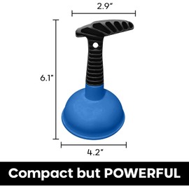 Plungeroo Sink Plunger, Powerful Mini Plunger with Short Handle, Easy-to-Use Unclogging Tool for Bathroom Drains, Shower, Bath, and Sink, Blue, (6.1 x 4.2 x 2.9 Inch)